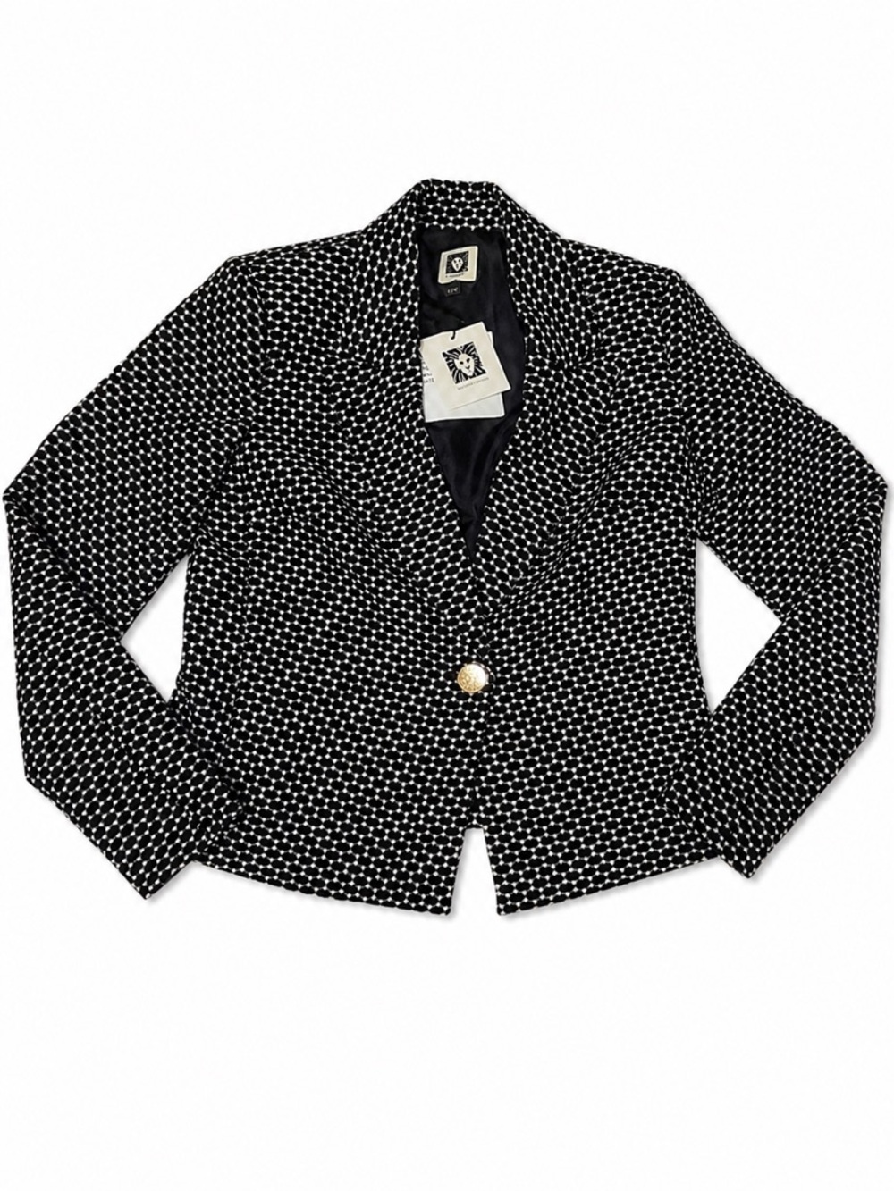 Anne Klein Black & White Textured Blazer Jacket NWT Gold Button XS